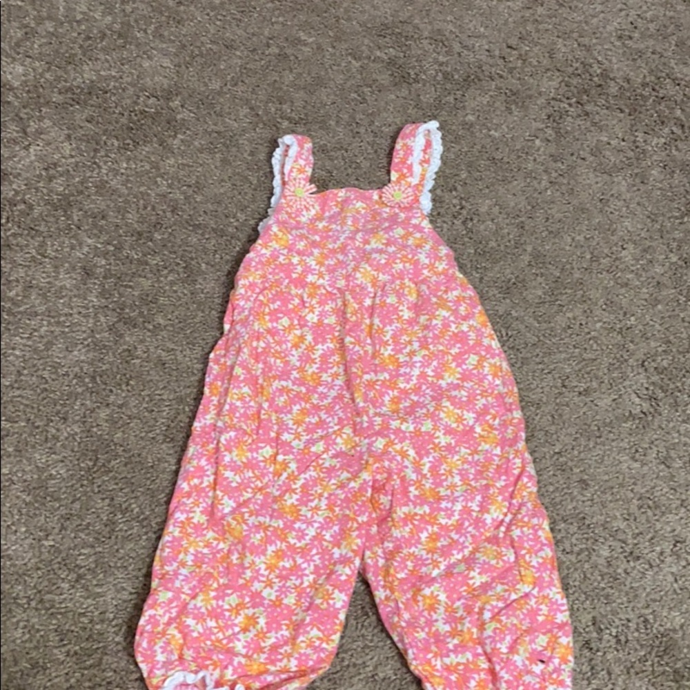 Pink flowered overalls
